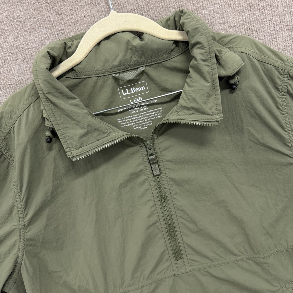 LL Bean Men's Light And Airy Windbreaker Green Large Anorak Pullover